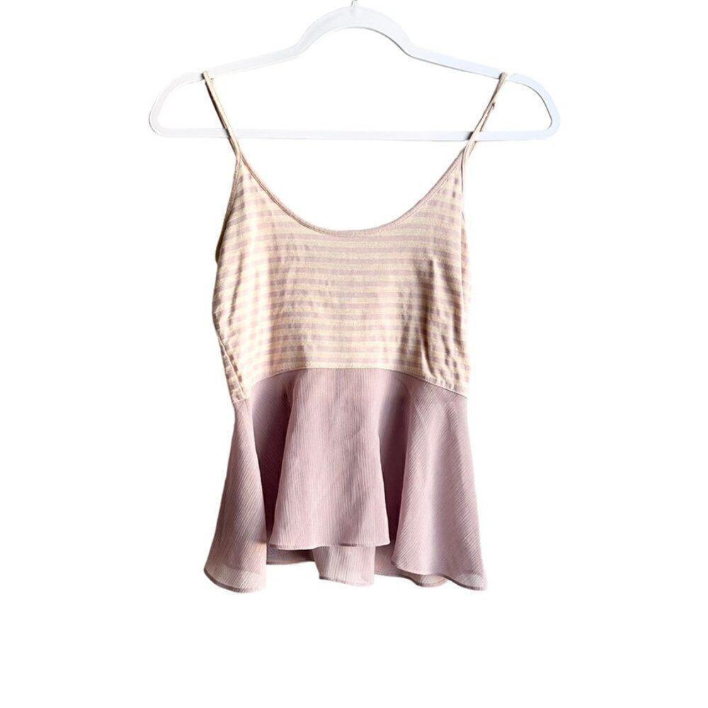 Free People‎ Striped Tank Pink Purple XS Flowey Lightweight Sheer Flare Waist